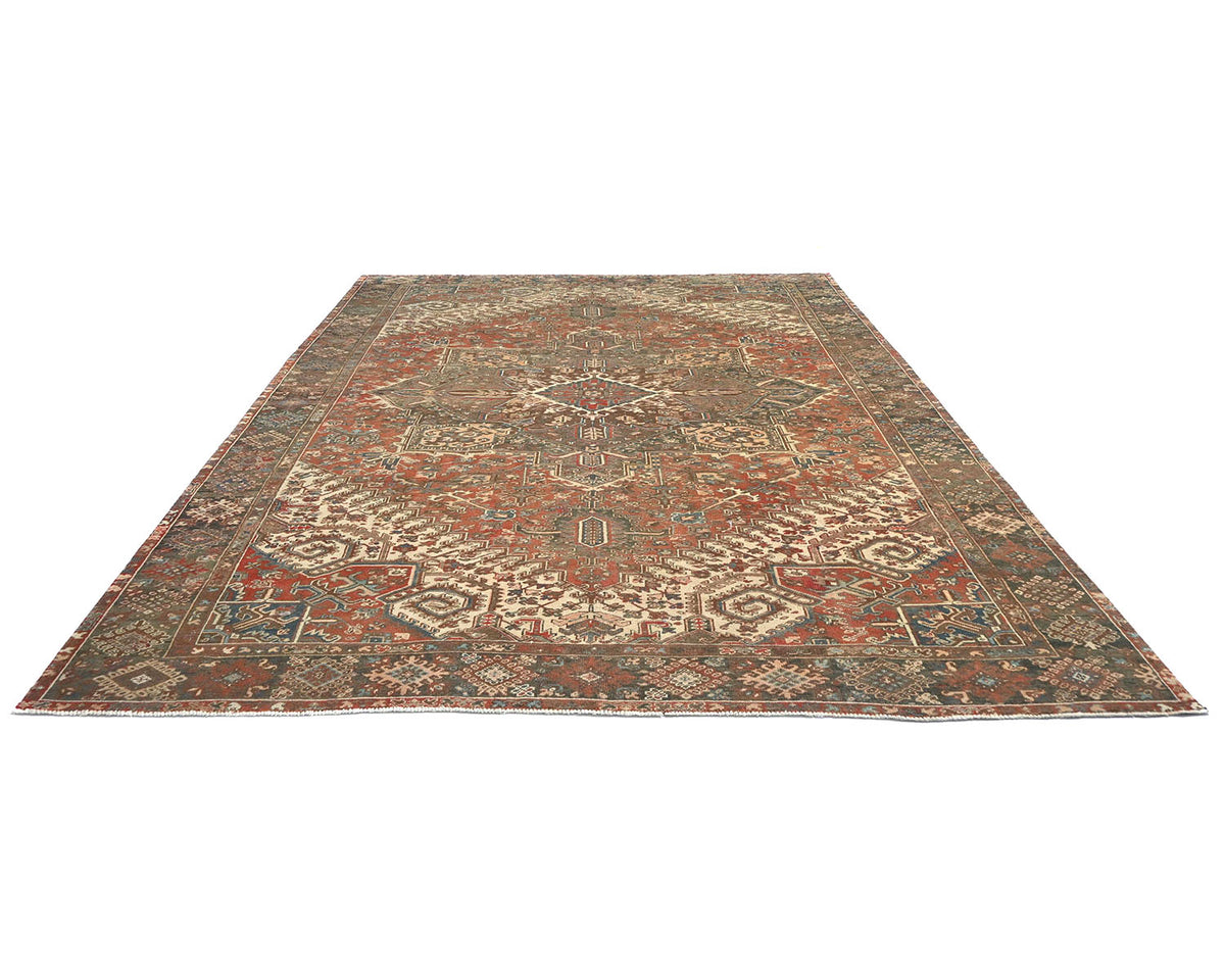 10x13 Vintage Heriz Terracotta Persin Style Hand Knotted Wool Area Rug