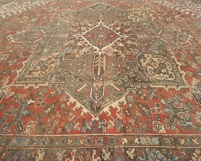 10x13 Vintage Heriz Terracotta Persin Style Hand Knotted Wool Area Rug
