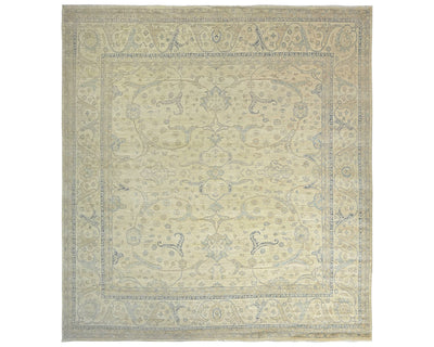 Alfombra cuadrada de lana anudada a mano afgana beige Zeigler de 14 x 14 pulgadas