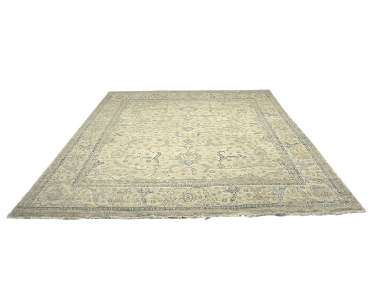 Alfombra cuadrada de lana anudada a mano afgana beige Zeigler de 14 x 14 pulgadas