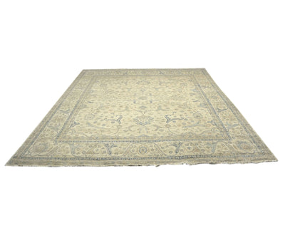 Alfombra cuadrada de lana anudada a mano afgana beige Zeigler de 14 x 14 pulgadas