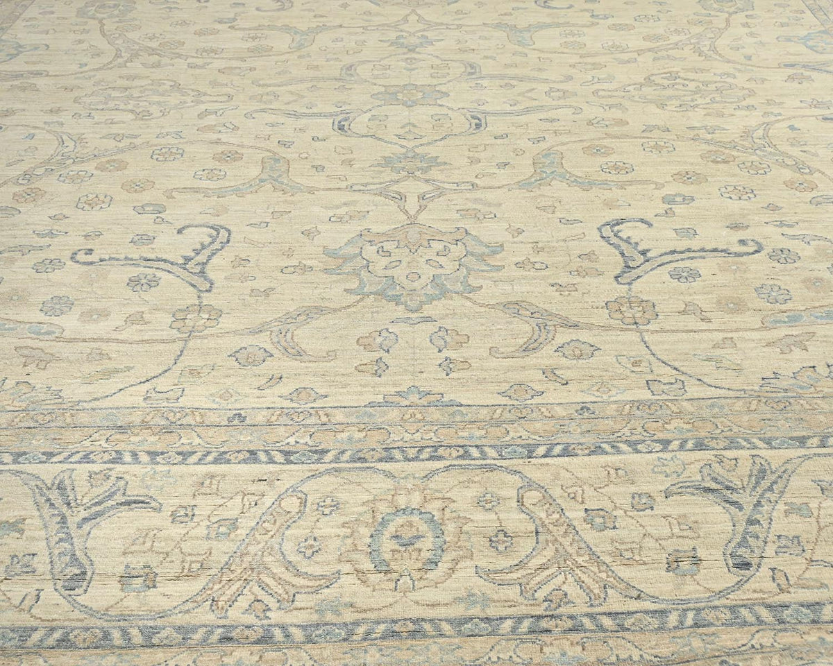 Alfombra cuadrada de lana anudada a mano afgana beige Zeigler de 14 x 14 pulgadas