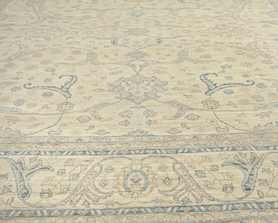 Alfombra cuadrada de lana anudada a mano afgana beige Zeigler de 14 x 14 pulgadas