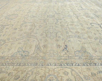 Alfombra cuadrada de lana anudada a mano afgana beige Zeigler de 14 x 14 pulgadas