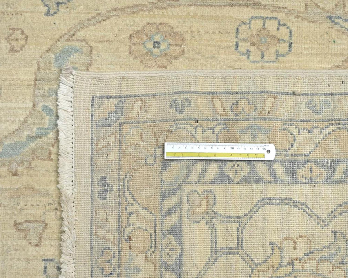 Alfombra cuadrada de lana anudada a mano afgana beige Zeigler de 14 x 14 pulgadas