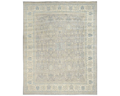 Alfombra afgana de lana anudada a mano, color gris Zeigler, 12 x 15