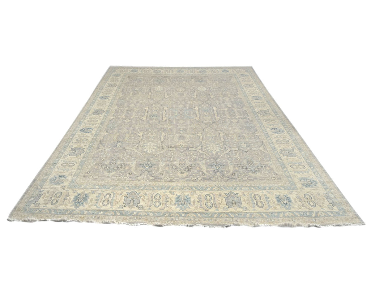 Alfombra afgana de lana anudada a mano, color gris Zeigler, 12 x 15
