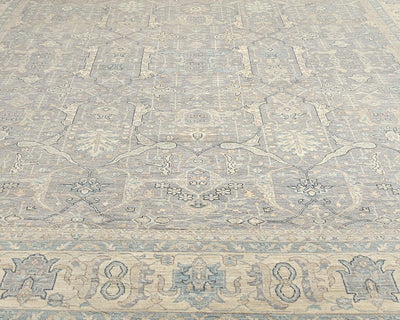 Alfombra afgana de lana anudada a mano, color gris Zeigler, 12 x 15