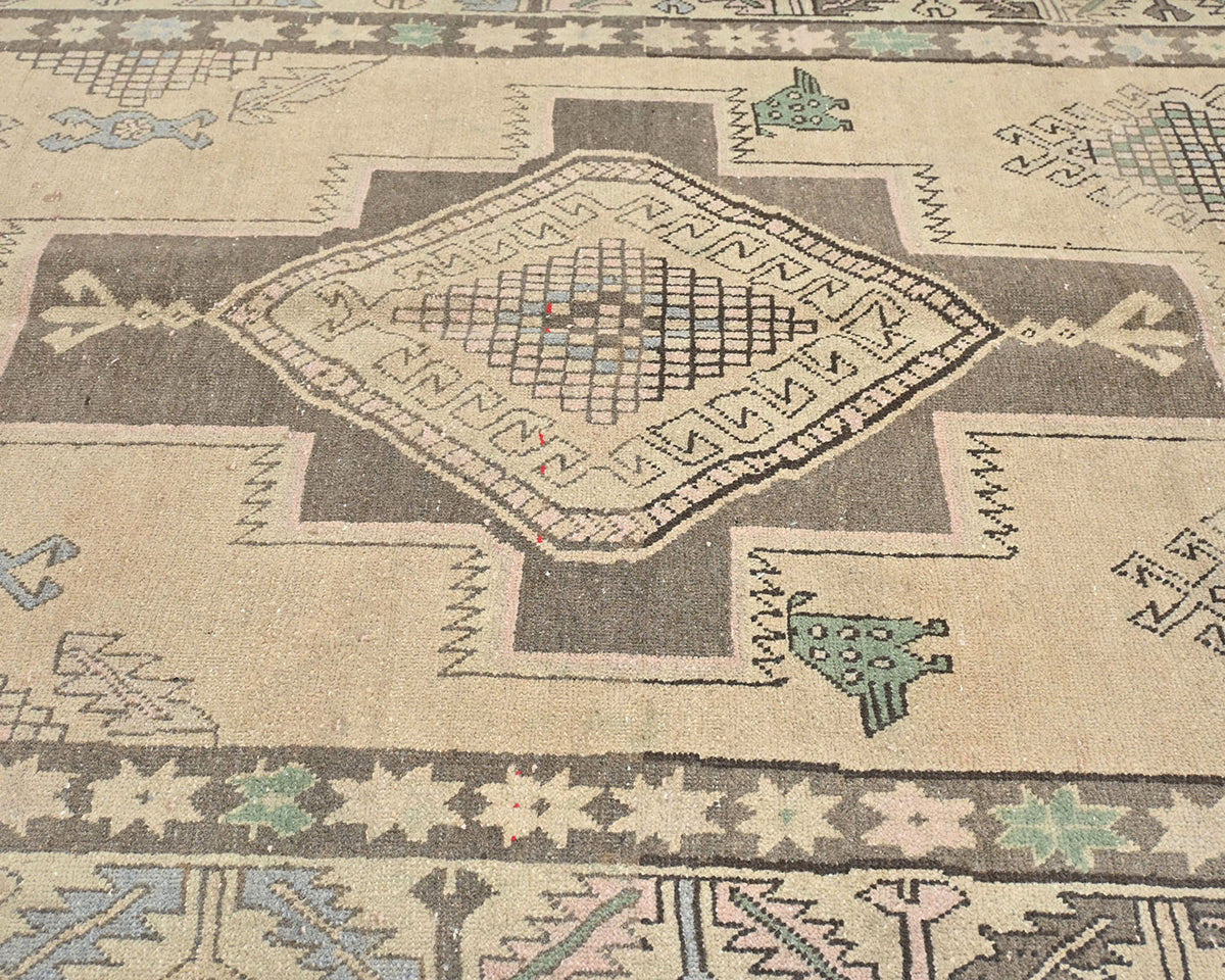 Alfombra de lana de pelo corto anudada a mano, estilo persa, color marrón vintage, de 3,6 m
