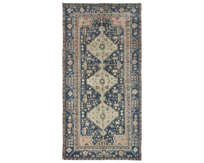 5x11 Vintage Blue Persian Style Hand Knotted Low Pile Wool Area Rug
