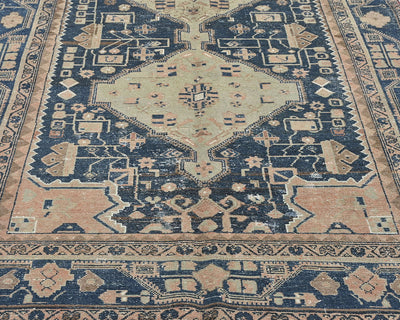5x11 Vintage Blue Persian Style Hand Knotted Low Pile Wool Area Rug