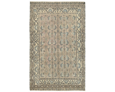 Alfombra de lana de pelo corto anudada a mano, estilo persa vintage, marrón, de 5 x 7
