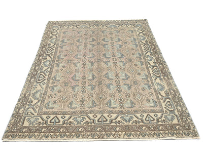 Alfombra de lana de pelo corto anudada a mano, estilo persa vintage, marrón, de 5 x 7