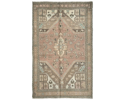 3x5 Vintage Brown Persian Style Hand Knotted Low Pile Wool Area Rug