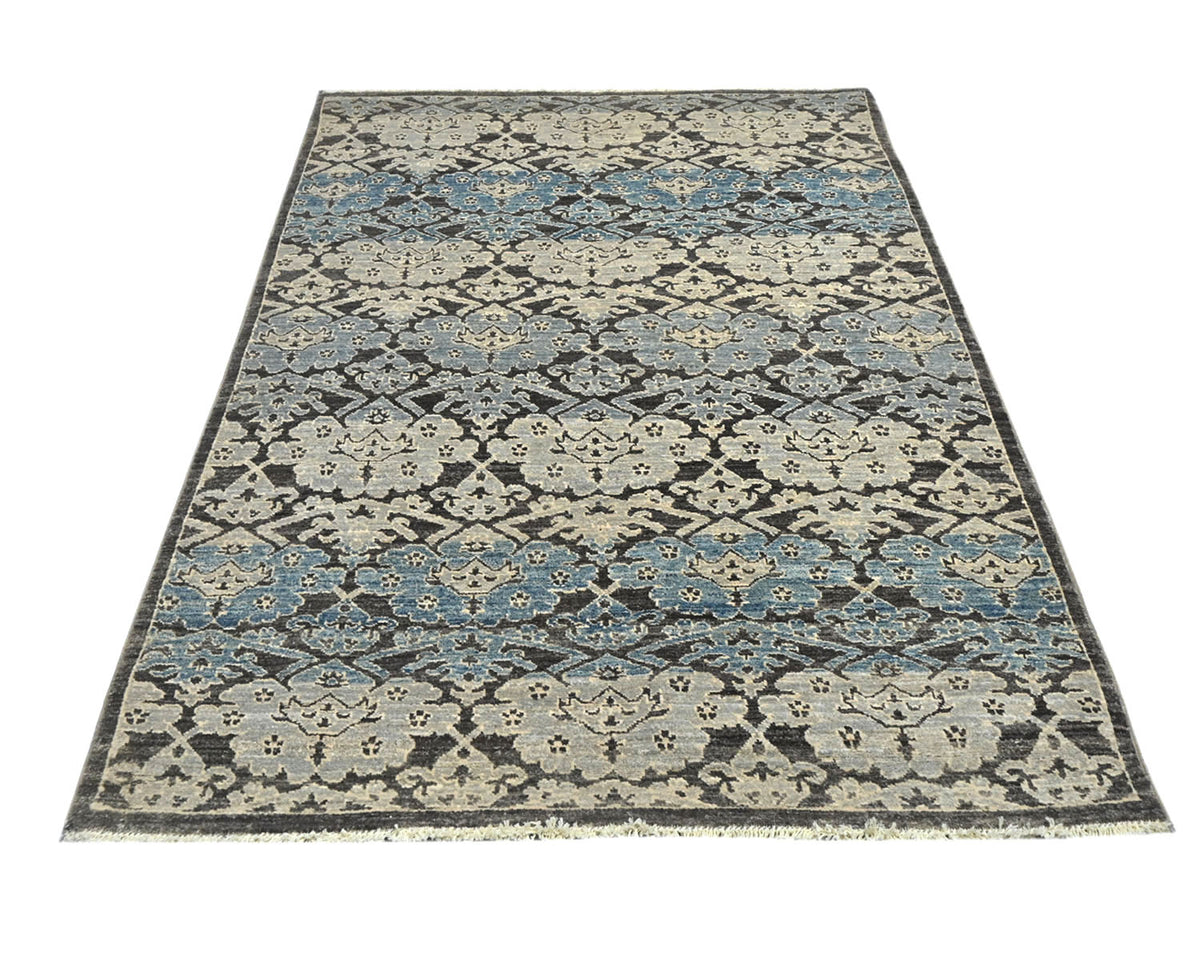 4x6 Zeigler Gray Blue Afghan Hand Knotted Wool Area Rug