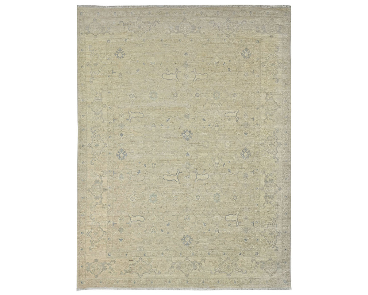 Alfombra afgana de lana anudada a mano Zeigler beige de 9 x 12 pulgadas