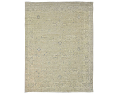 Alfombra afgana de lana anudada a mano Zeigler beige de 9 x 12 pulgadas