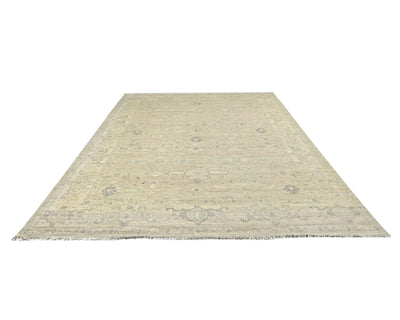 Alfombra afgana de lana anudada a mano Zeigler beige de 9 x 12 pulgadas