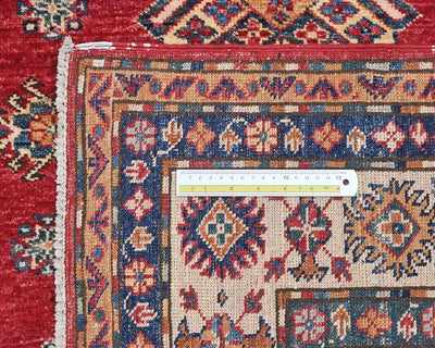 Alfombra afgana kazaja roja de 6x9 pulgadas, anudada a mano, de lana geométrica