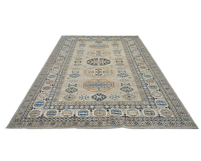 6x9 Kazak Gray Afghan Hand Knotted Geometric Wool Area Rug
