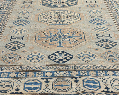 6x9 Kazak Gray Afghan Hand Knotted Geometric Wool Area Rug