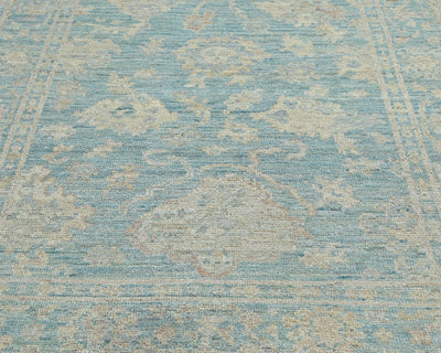 4x6 Soft Blue Oushak Turkish Handmade Traditional Wool Area Rug