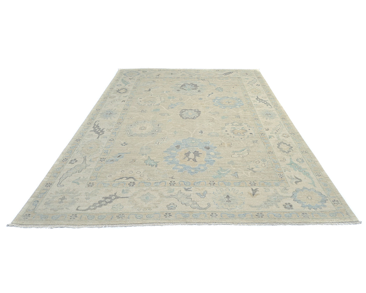 Beige Oushak Turkish Hand Knotted Muted Oriental 9x12 Ft Wool Area Rug