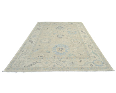 Beige Oushak Turkish Hand Knotted Muted Oriental 9x12 Ft Wool Area Rug