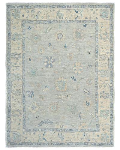 9x12 Gray Turkish Ouhsak Hand Knotted Traditional Soft Wool Area Rug