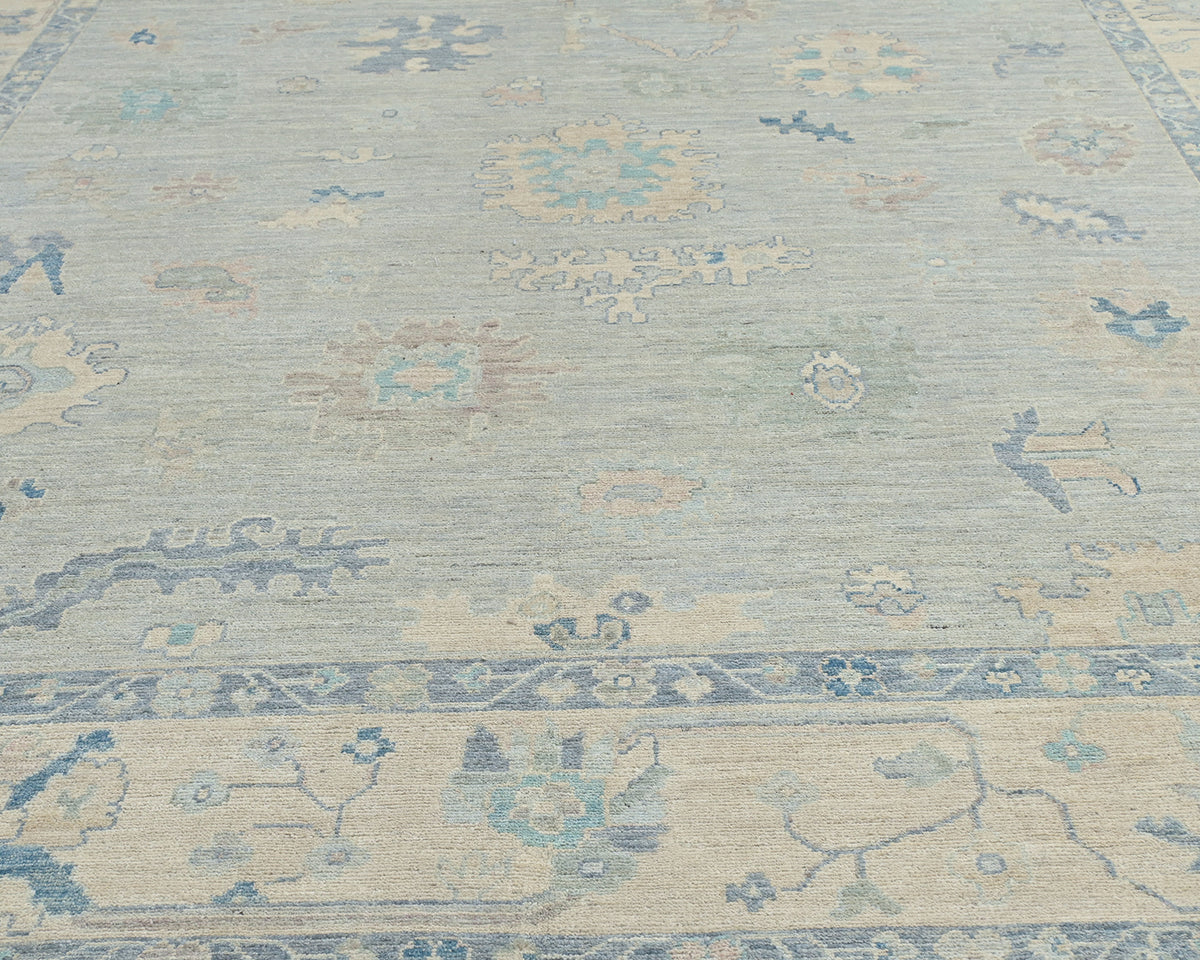 9x12 Gray Turkish Ouhsak Hand Knotted Traditional Soft Wool Area Rug