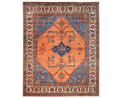 8x10 Orange Blue Aryana Afghan Hand Knotted Veg Dye Wool Area Rug