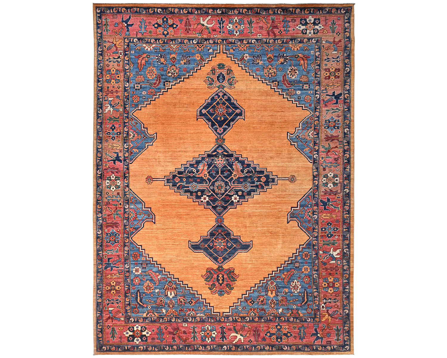 9x12 Orange Blue Aryana Afghan Hand Knotted Veg Dye Wool Area Rug