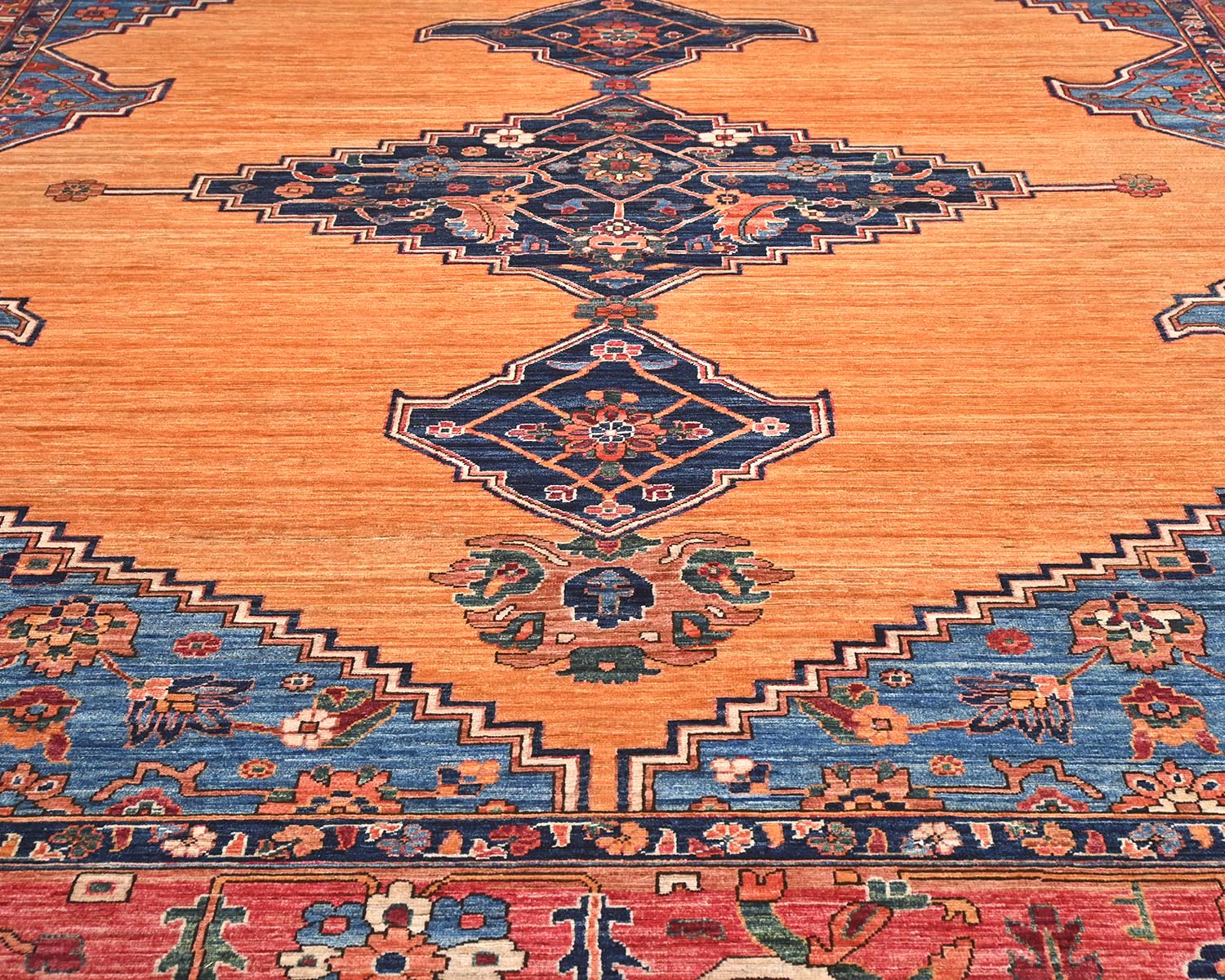 9x12 Orange Blue Aryana Afghan Hand Knotted Veg Dye Wool Area Rug