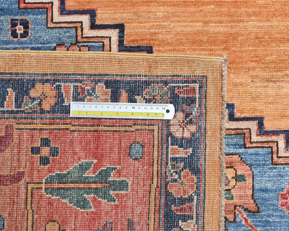 9x12 Orange Blue Aryana Afghan Hand Knotted Veg Dye Wool Area Rug