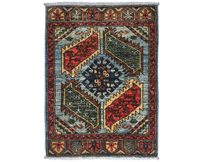 2x3 Blue Ersari Afghan Hand Knotted Veg Dye Wool Area Rug