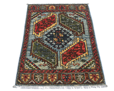 2x3 Blue Ersari Afghan Hand Knotted Veg Dye Wool Area Rug