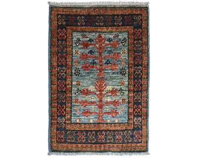 2x3 Blue Ersari Afghan Hand Knotted Veg Dye Wool Area Rug