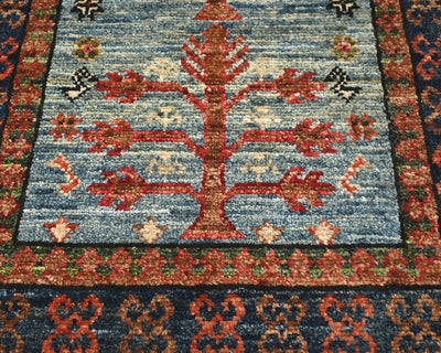 2x3 Blue Ersari Afghan Hand Knotted Veg Dye Wool Area Rug