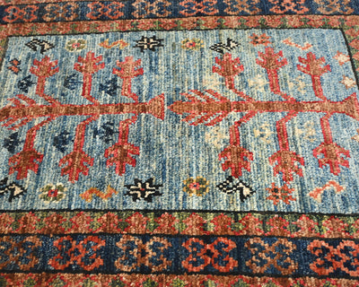 2x3 Blue Ersari Afghan Hand Knotted Veg Dye Wool Area Rug