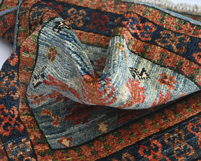 2x3 Blue Ersari Afghan Hand Knotted Veg Dye Wool Area Rug