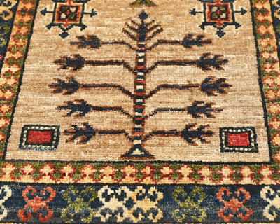 Alfombra afgana Ersari de lana teñida con vegetales, anudada a mano, color marrón claro, 2x3