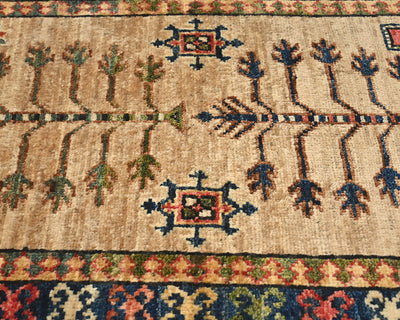 Alfombra afgana Ersari de lana teñida con vegetales, anudada a mano, color marrón claro, 2x3