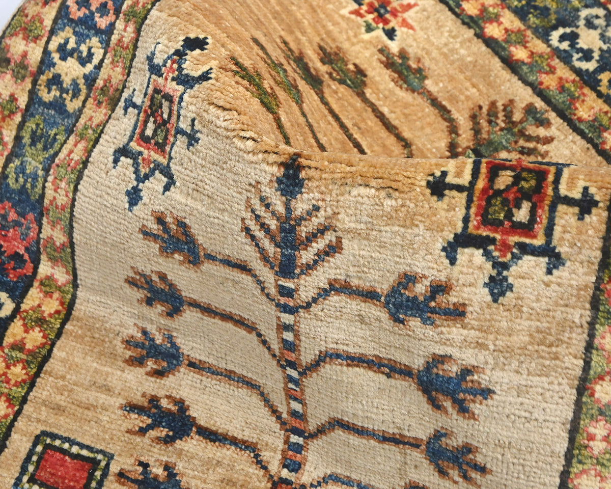 Alfombra afgana Ersari de lana teñida con vegetales, anudada a mano, color marrón claro, 2x3