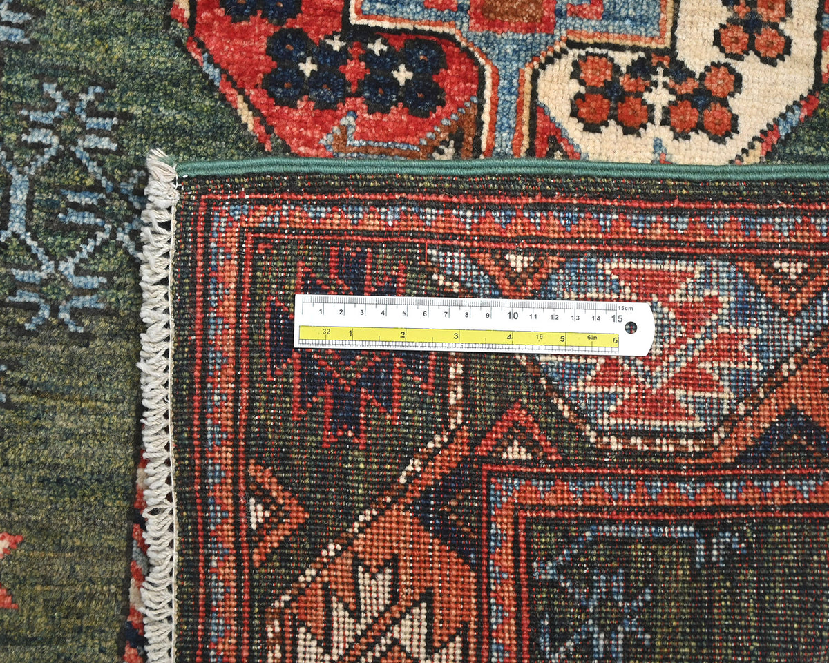 3x4 Green Ersari Afghan Hand Knotted Veg Dye Wool Area Rug