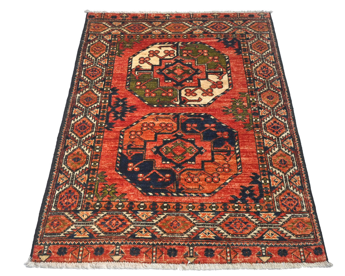3x4 Rust Ersari Afghan Hand Knotted Veg Dye Wool Area Rug