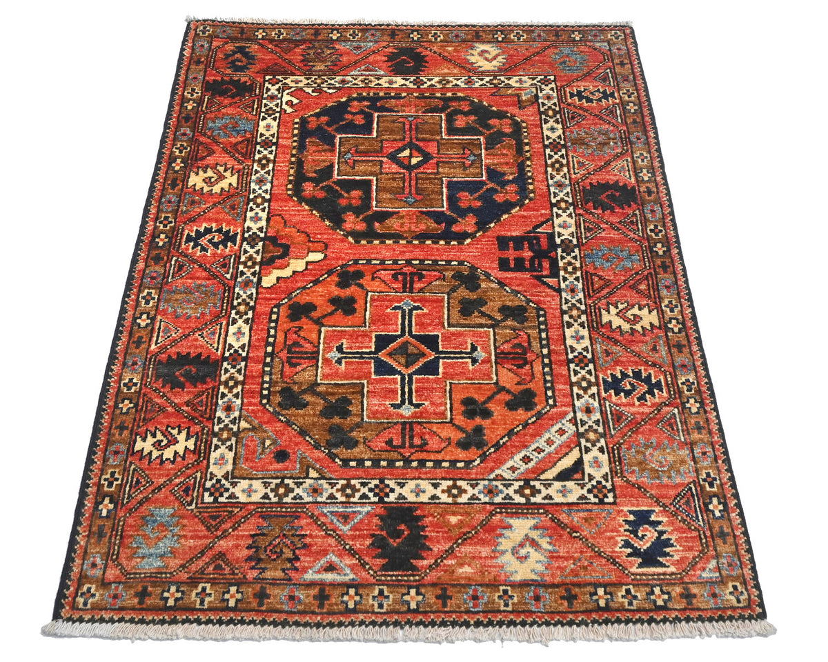 3x4 Rust Ersari Afghan Hand Knotted Veg Dye Wool Area Rug