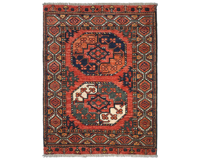 3x4 Rust Ersari Afghan Hand Knotted Veg Dye Wool Area Rug