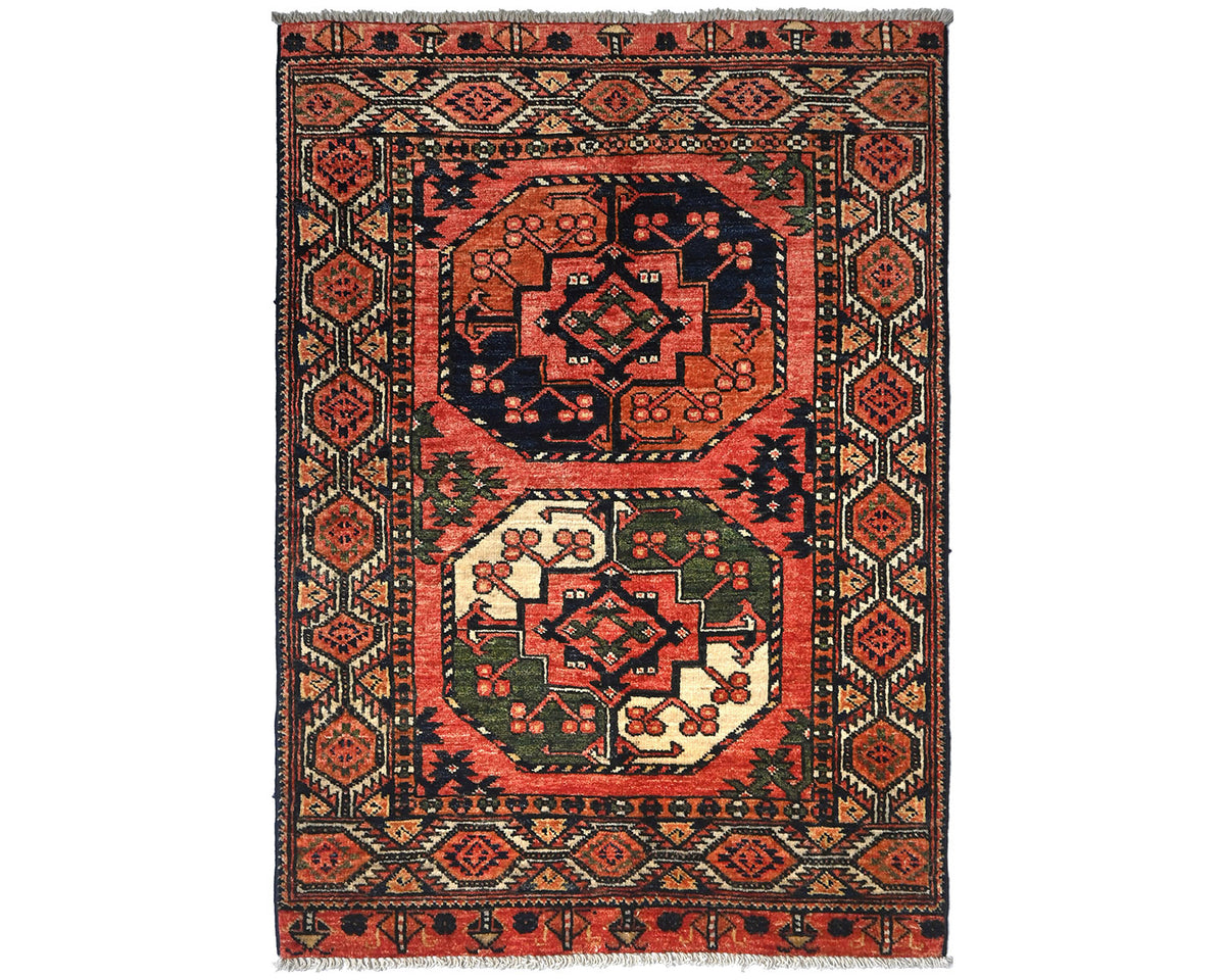 3x4 Rust Ersari Afghan Hand Knotted Veg Dye Wool Area Rug