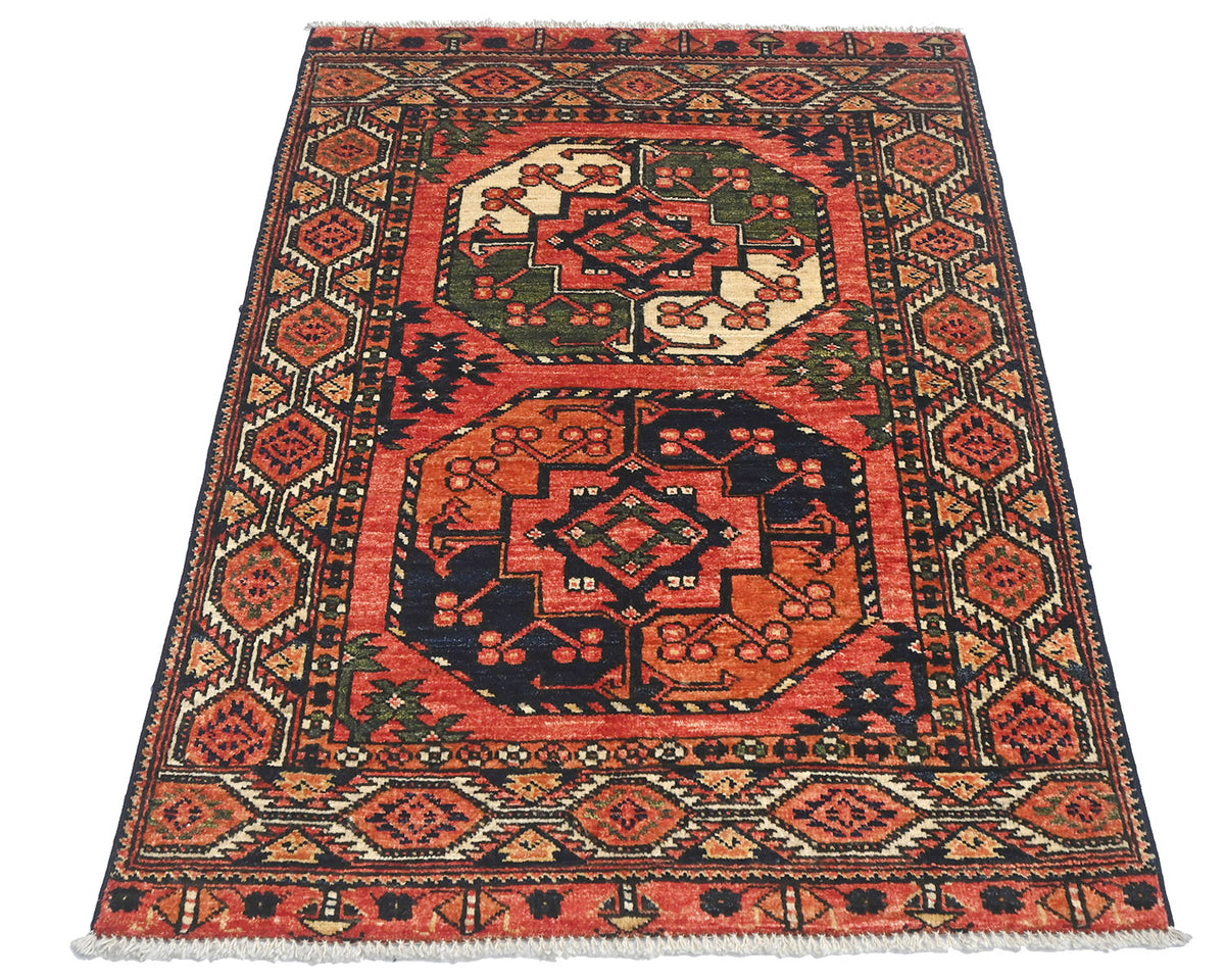 3x4 Rust Ersari Afghan Hand Knotted Veg Dye Wool Area Rug