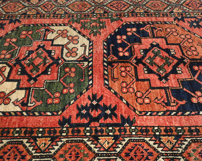 Alfombra afgana de lana teñida vegetal anudada a mano Ersari de 3x4 color óxido
